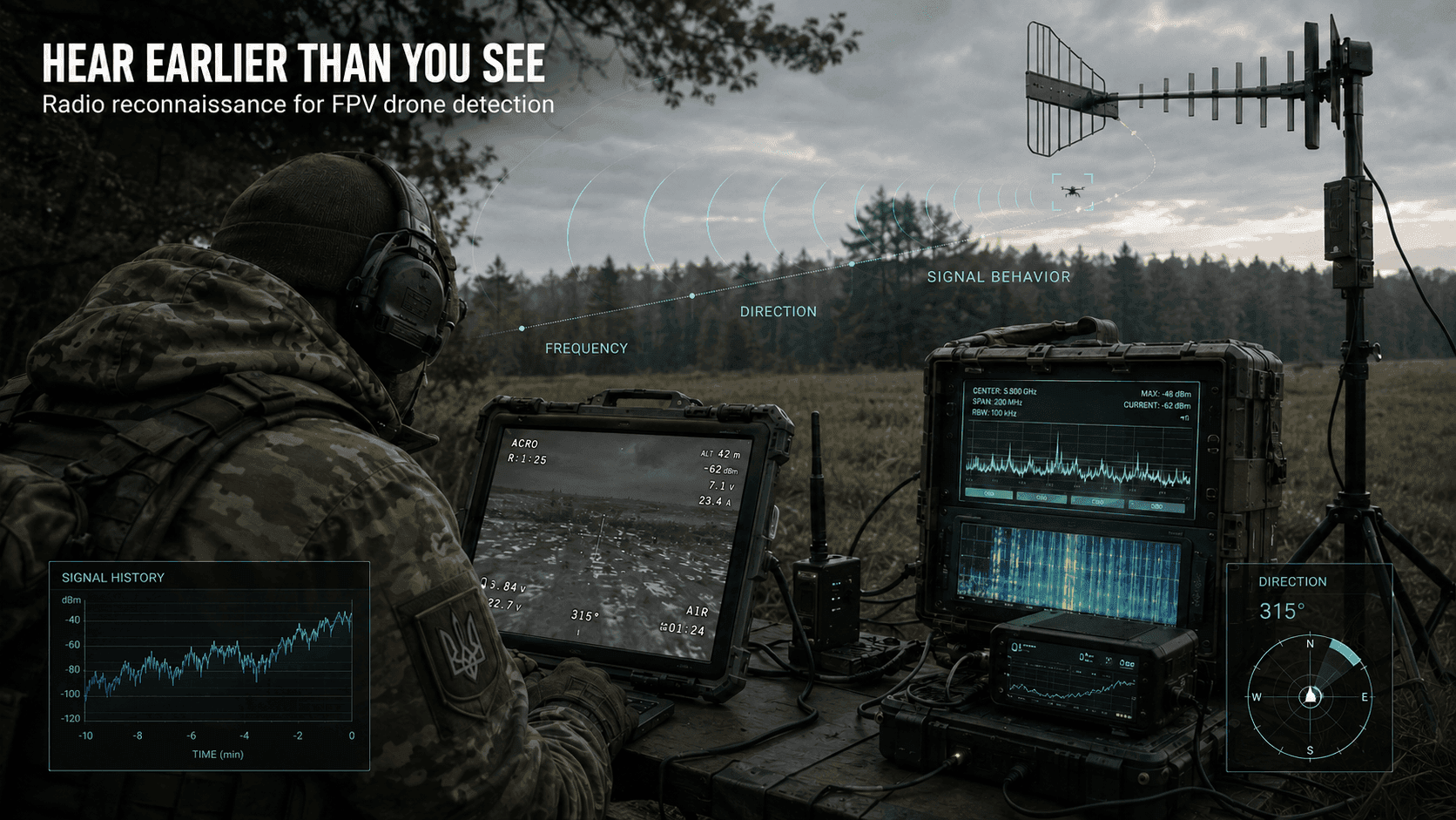 A drone shows up in the spectrum before it shows up in the sky